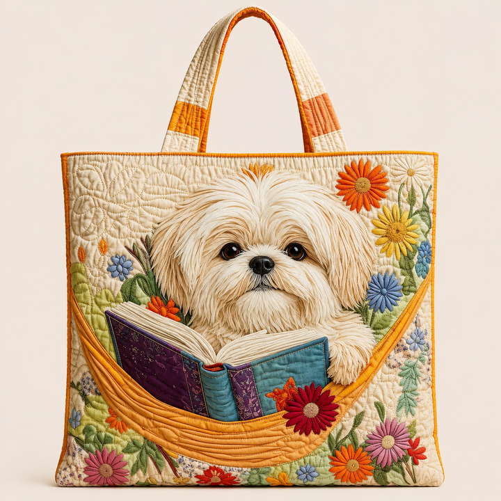 Knihy a Shih Tzu | Ručně vyrobená taška
