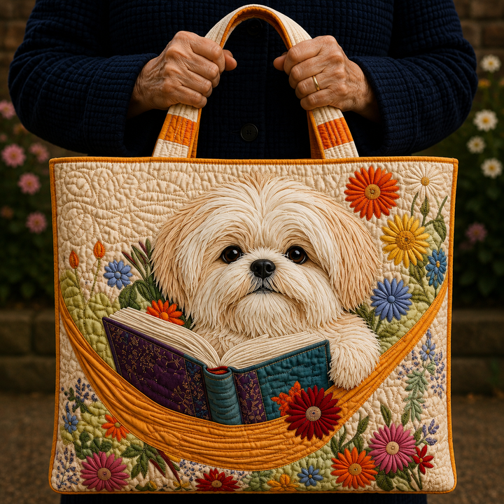 Knihy a Shih Tzu | Ručně vyrobená taška