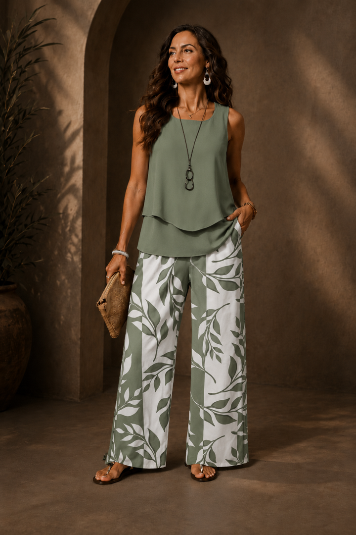 Petronila™ | Sada botanických halenek a kalhot Sage Green